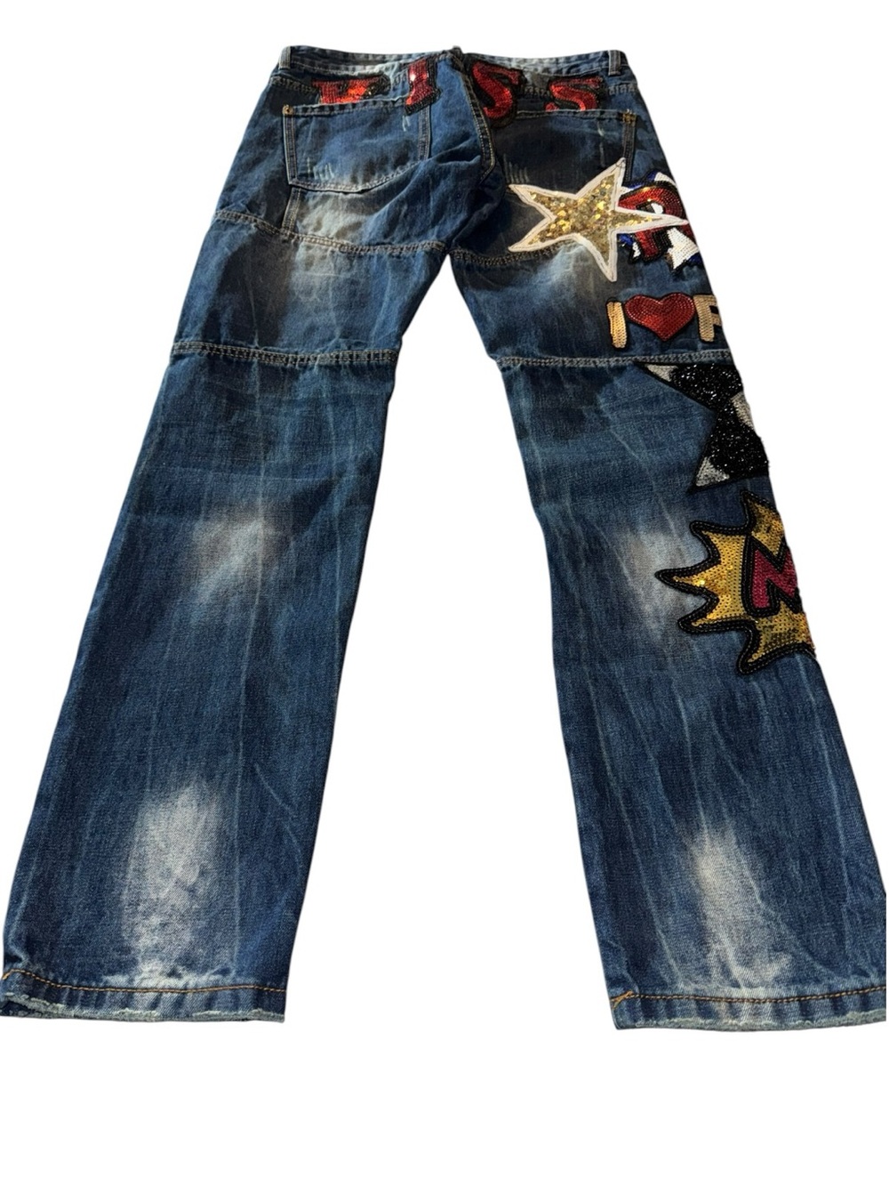 BiePa Jeans 34 Y2K Sequin Pop Art Paris Embellished Statement Jeans